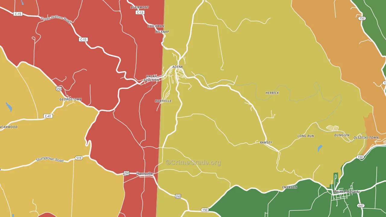 Adena, OH Map of Assault Rates