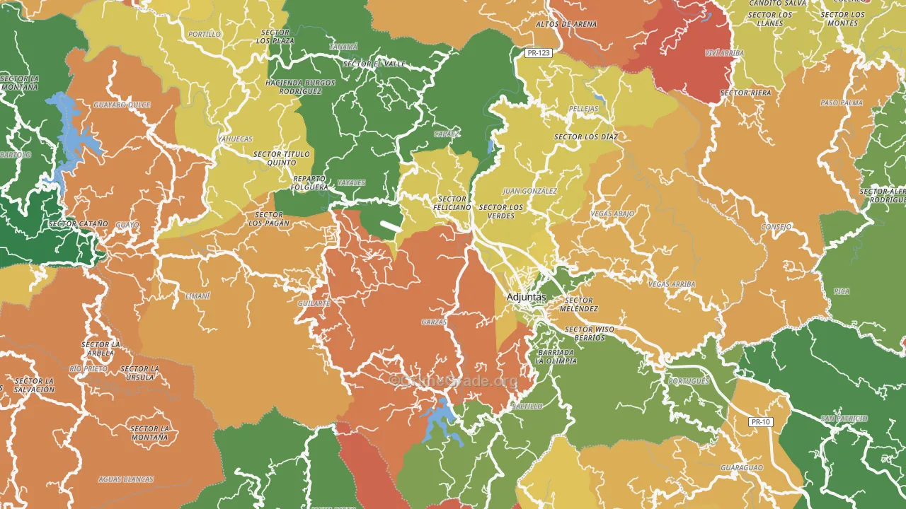 Adjuntas Municipio, PR Map of Assault Rates