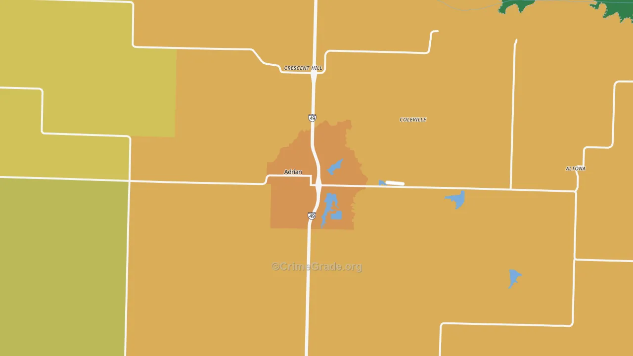 Adrian, MO Map of Assault Rates