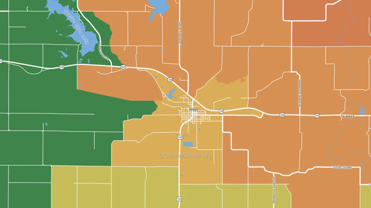 Afton, IA Map of Assault Rates