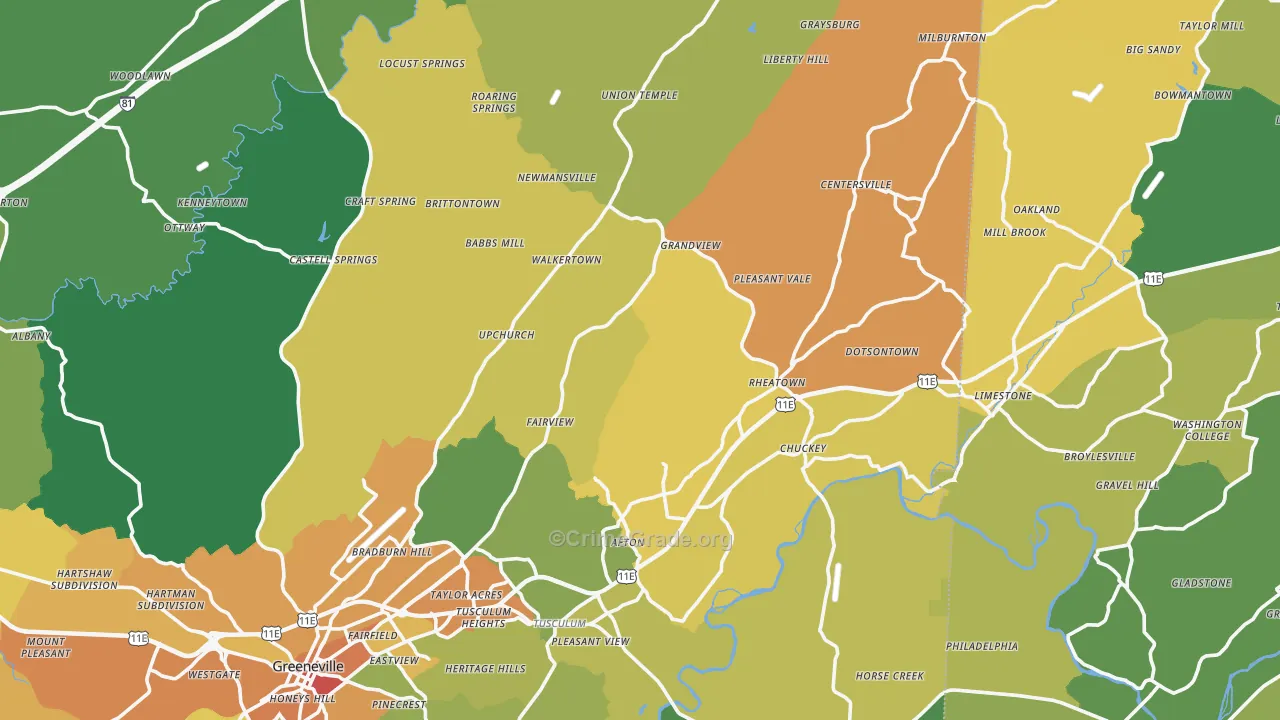 Afton, TN Map of Assault Rates