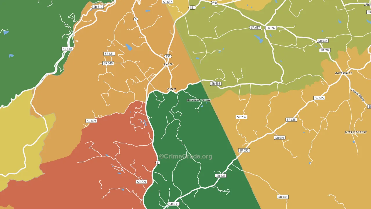Afton, VA Map of Assault Rates