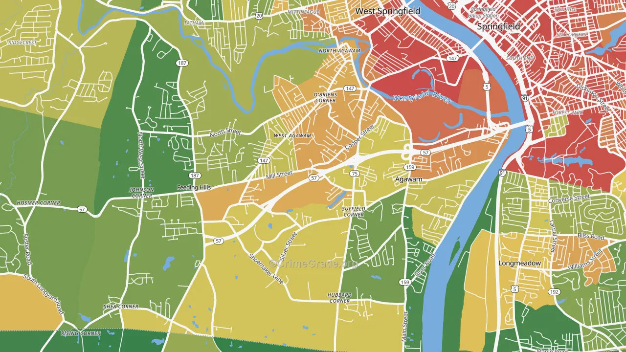 Agawam Town, MA Map of Assault Rates