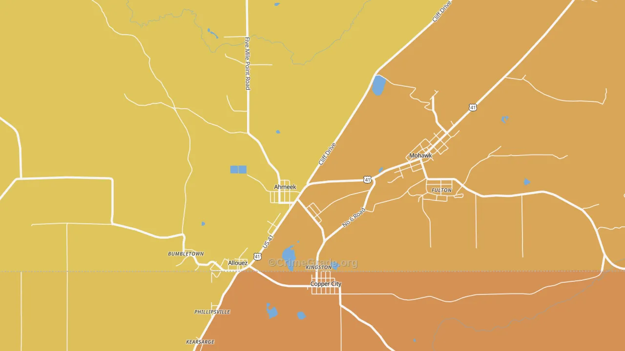 Ahmeek, MI Map of Assault Rates