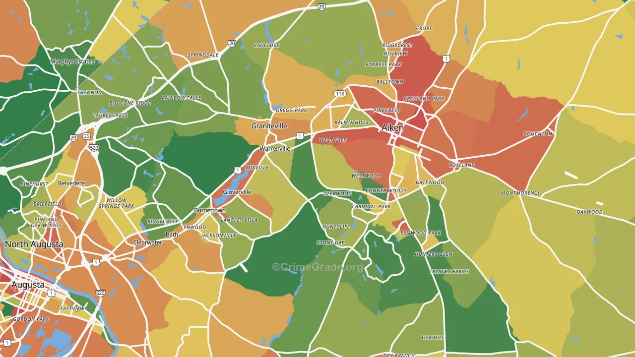 Aiken County, SC Map of Assault Rates