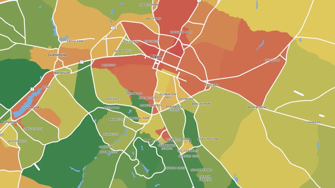 Aiken, SC Map of Assault Rates