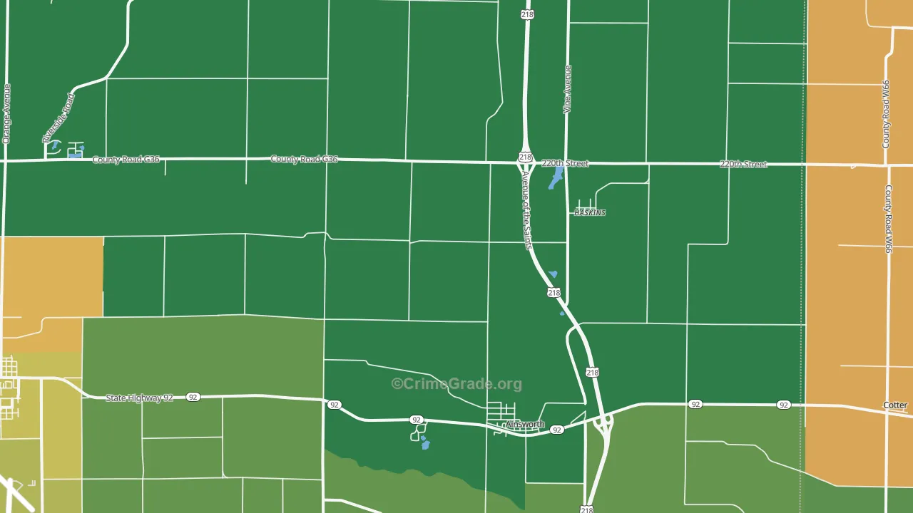 Ainsworth, IA Map of Assault Rates