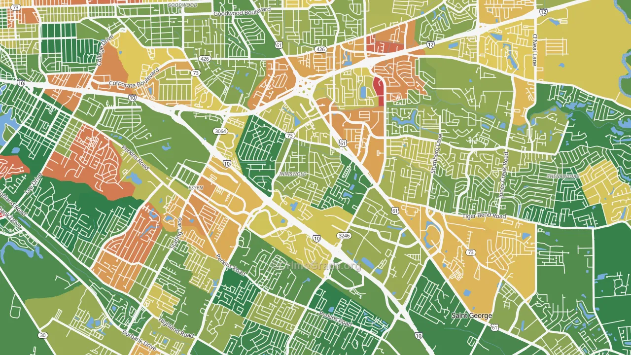 Airline-Jefferson, Baton Rouge, LA Map of Assault Rates