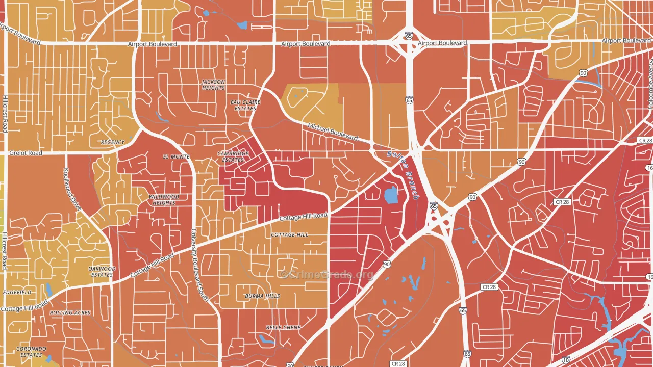 Airmont, Mobile, AL Map of Assault Rates