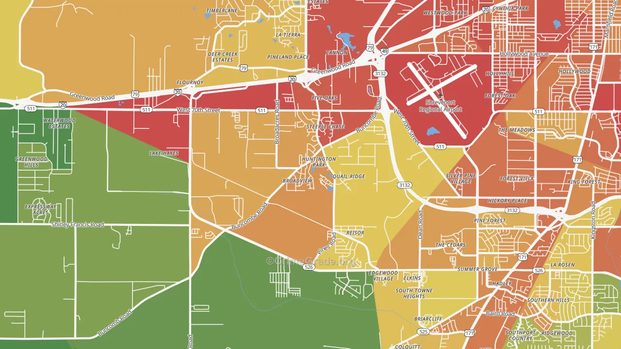 Airport-Pines Road, Shreveport, LA Map of Assault Rates