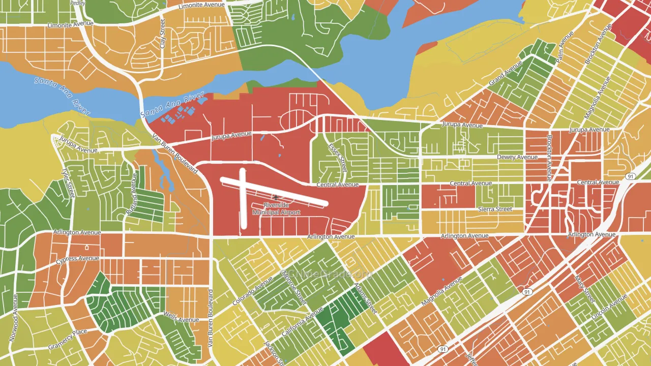 Airport, Riverside, CA Map of Assault Rates