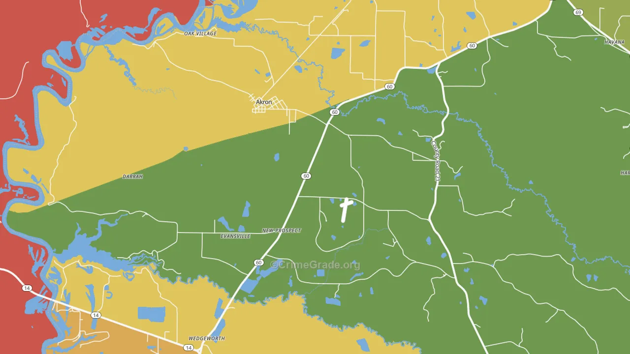 Akron, AL Map of Assault Rates