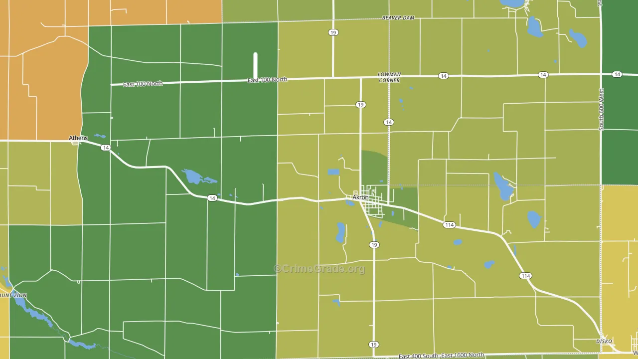 Akron, IN Map of Assault Rates