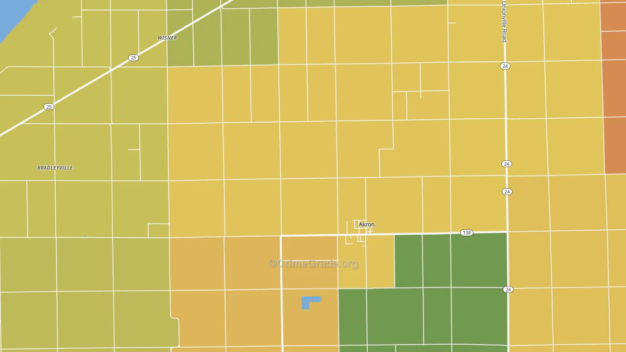 Akron, MI Map of Assault Rates