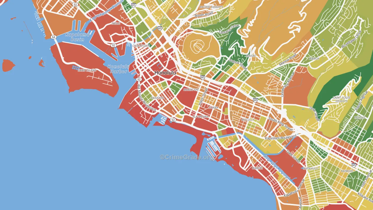 Ala Moana-Kakaako, Honolulu, HI Map of Assault Rates