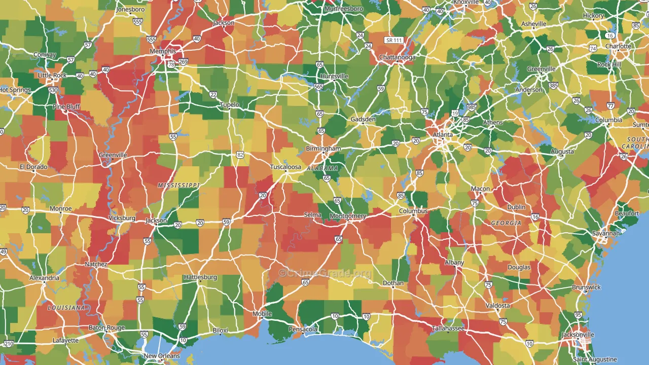 Alabama Map of Assault Rates