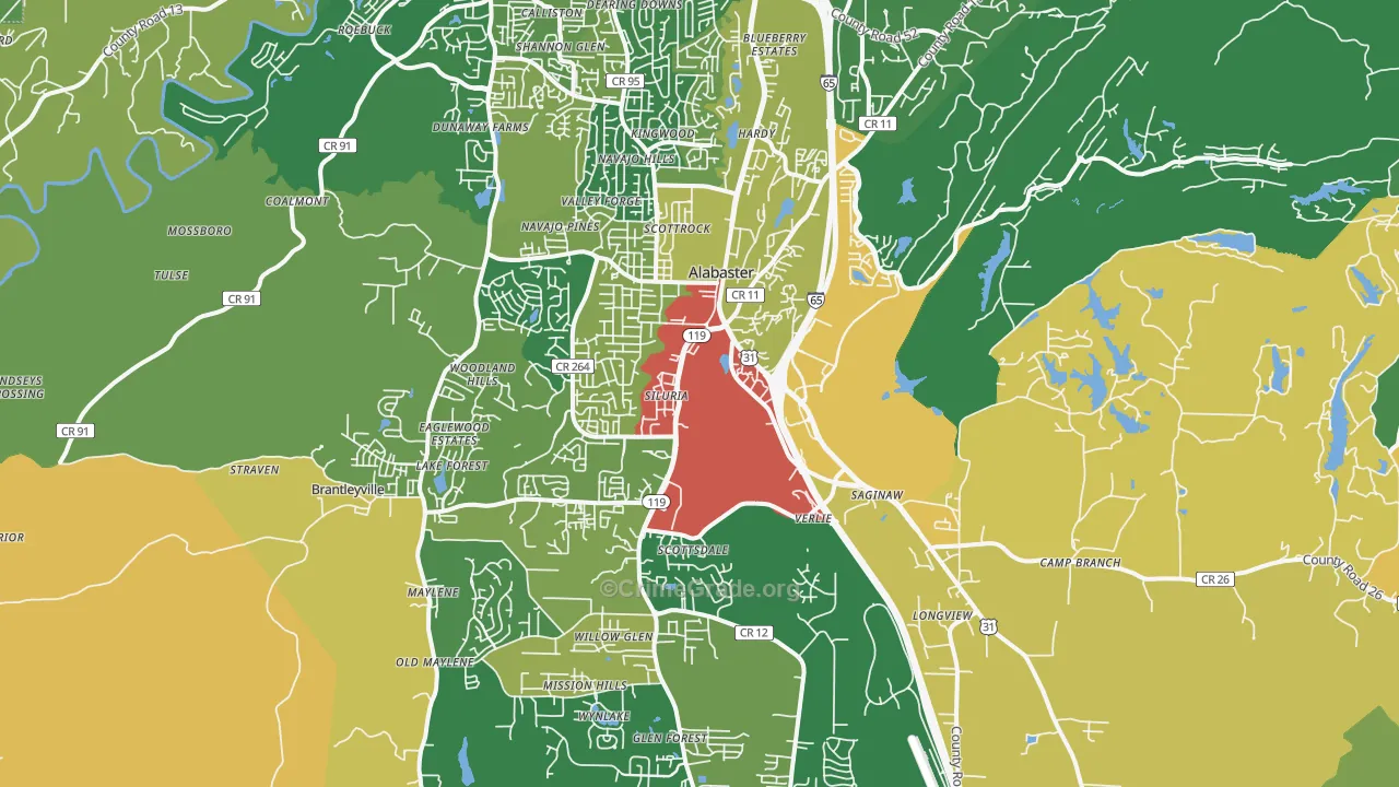 Alabaster, AL Map of Assault Rates