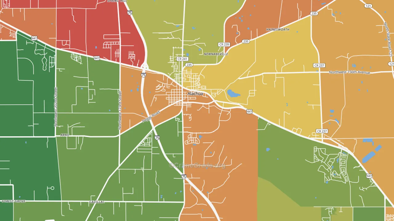 Alachua, FL Map of Assault Rates