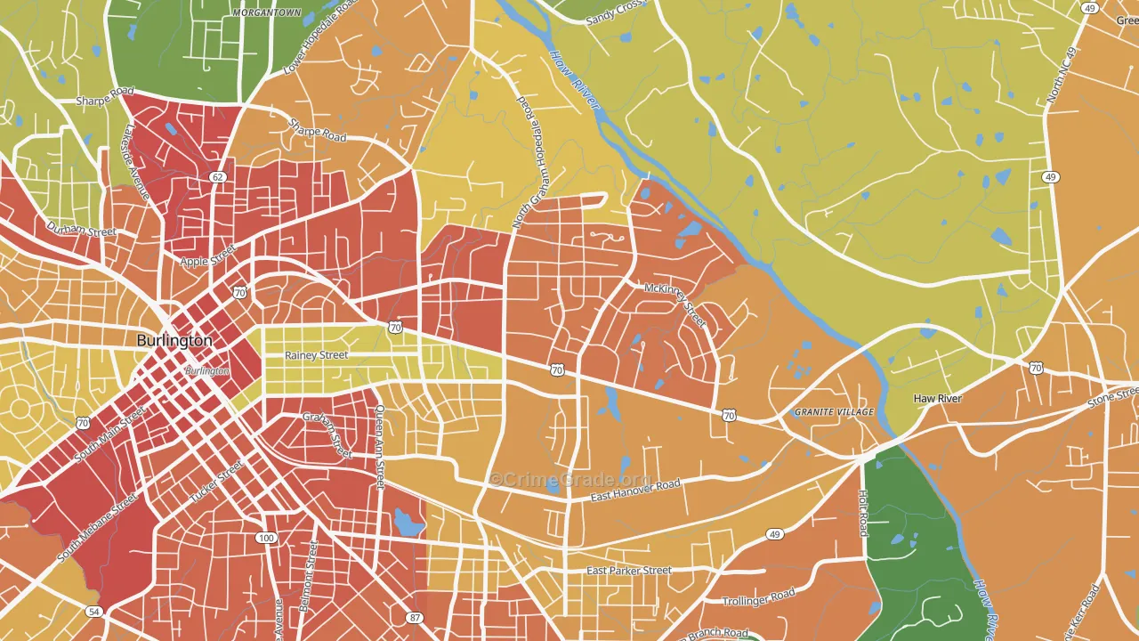Alamance Hills, Burlington, NC Map of Assault Rates