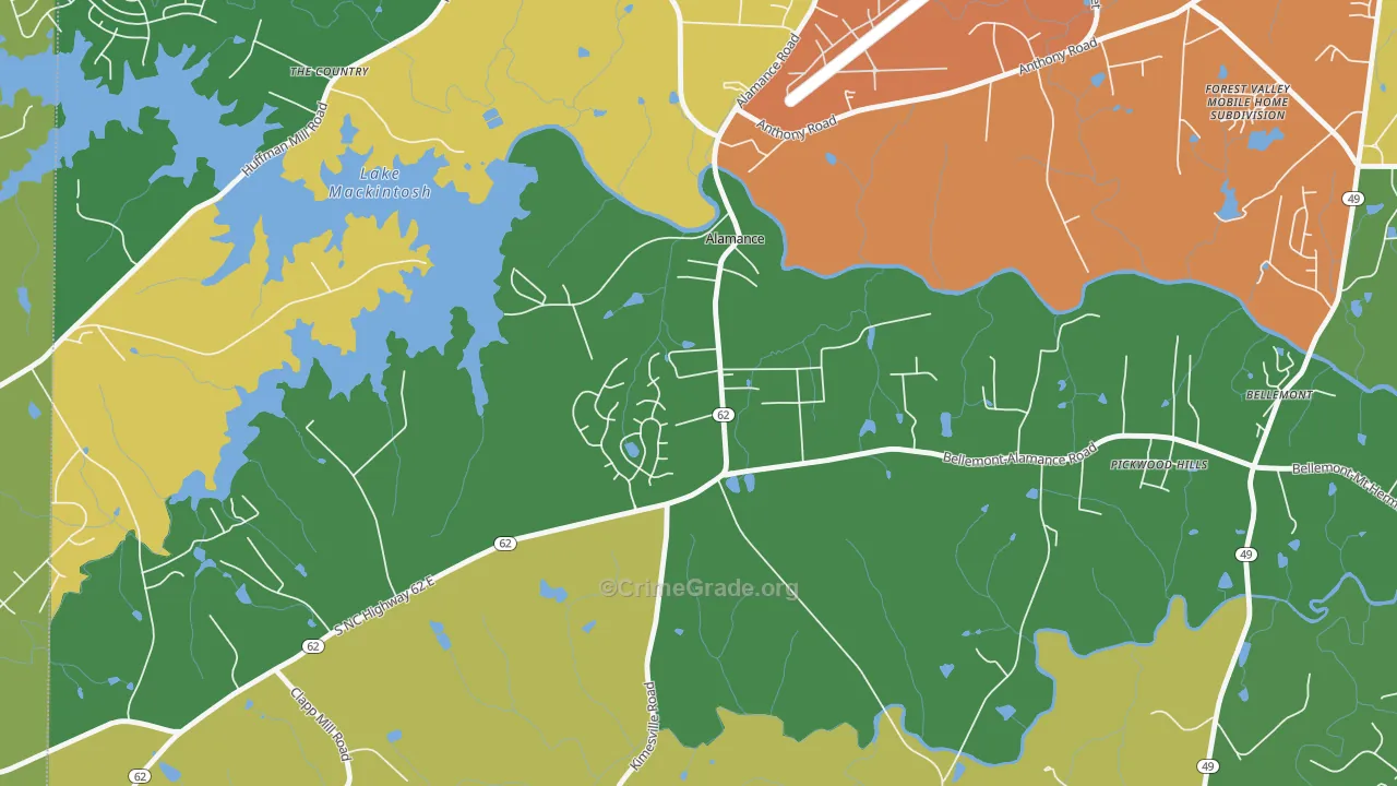 Alamance, NC Map of Assault Rates