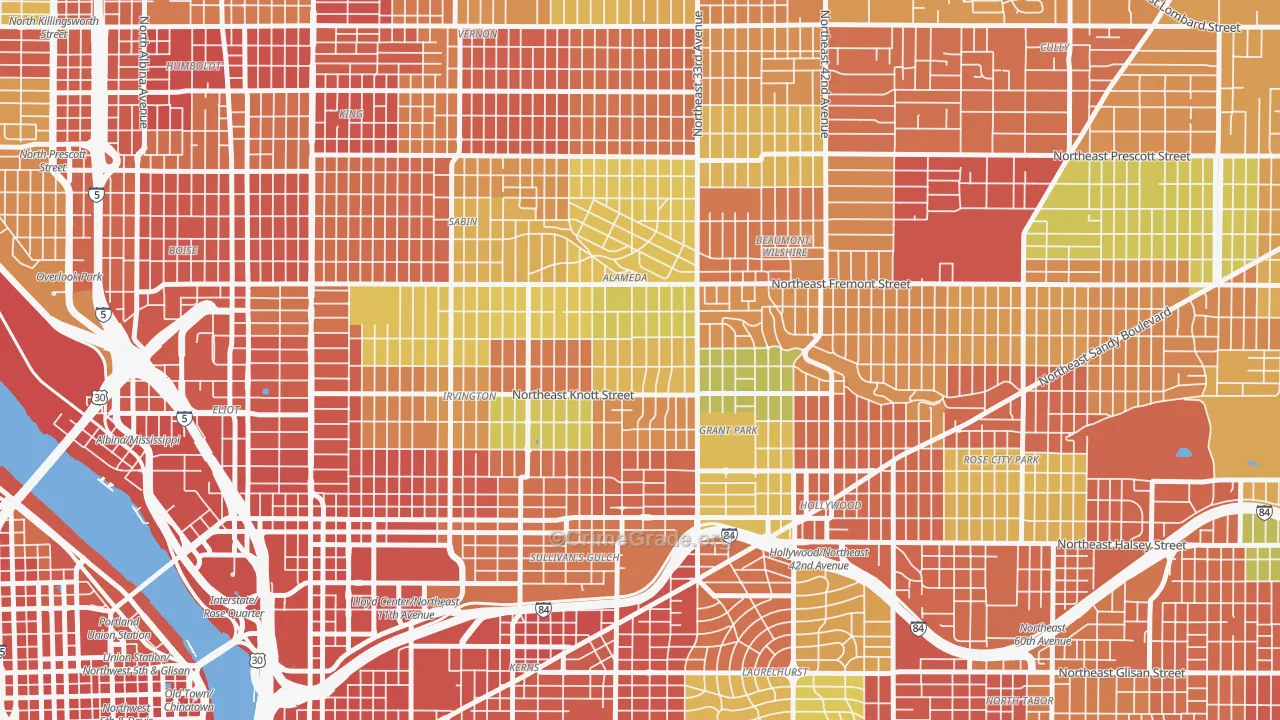 Alameda, Portland, OR Map of Assault Rates
