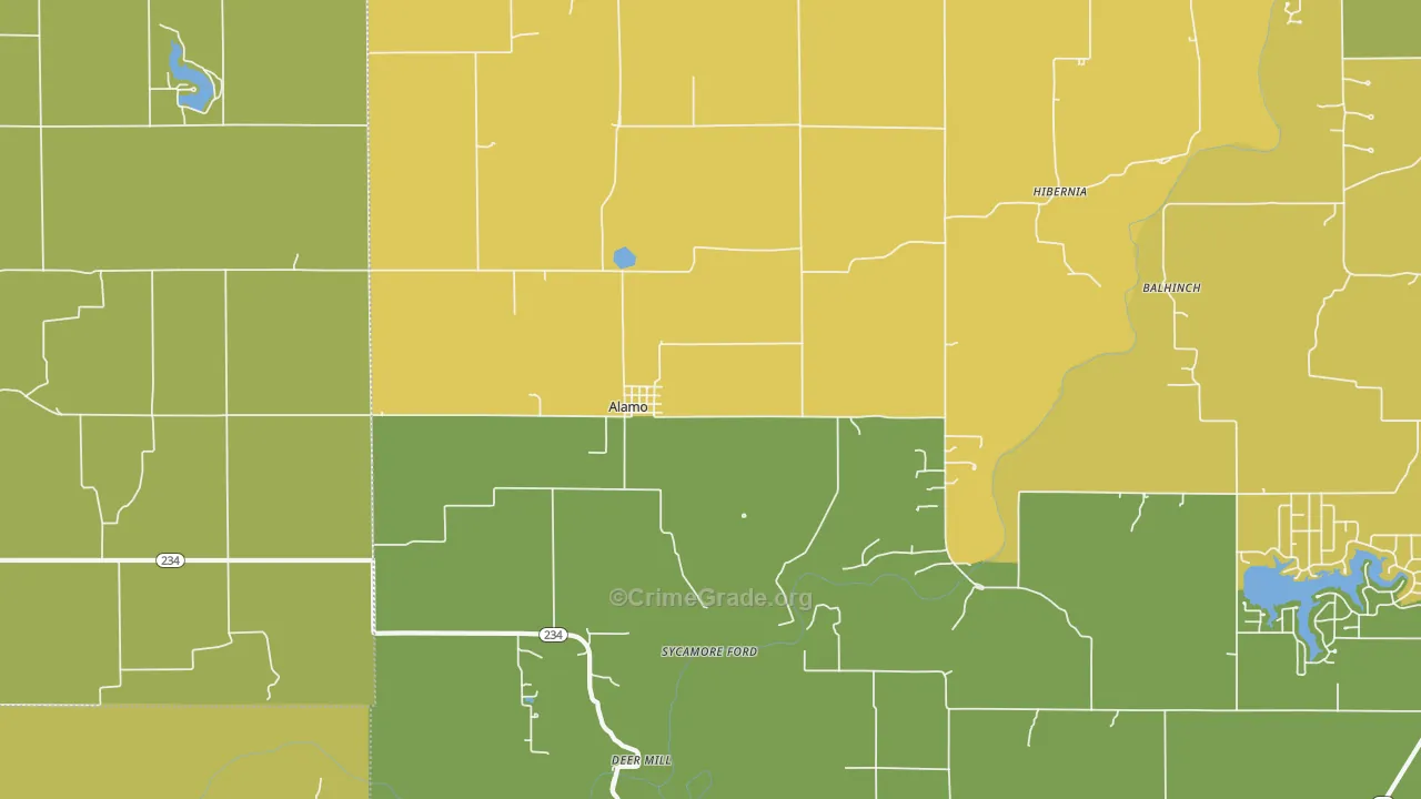 Alamo, IN Map of Assault Rates