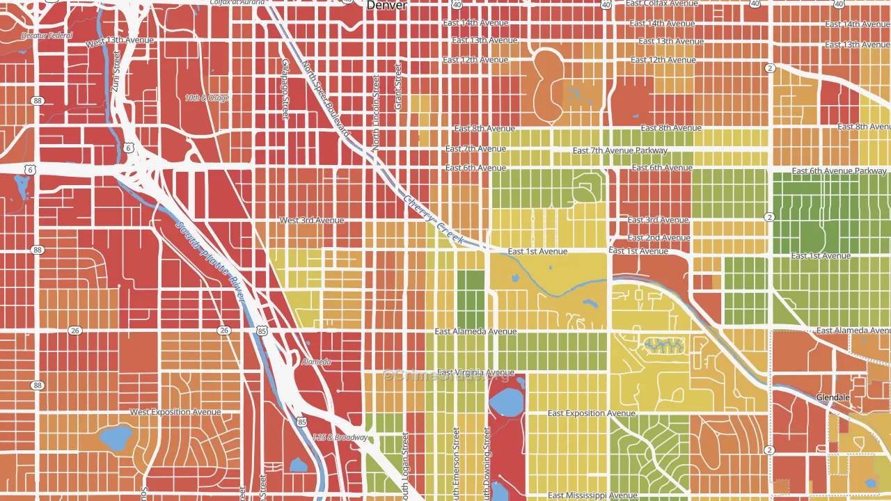 Alamo Placita, Denver, CO Map of Assault Rates