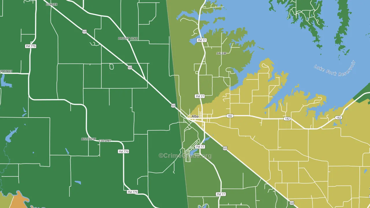 Alba, TX Map of Assault Rates