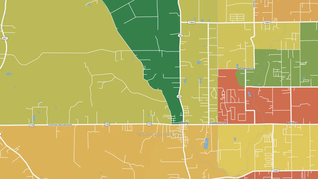 Albany, LA Map of Assault Rates