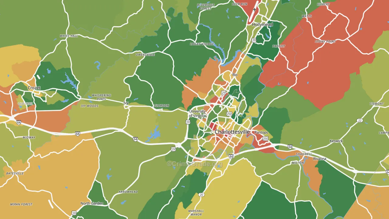 Albemarle County, VA Map of Assault Rates