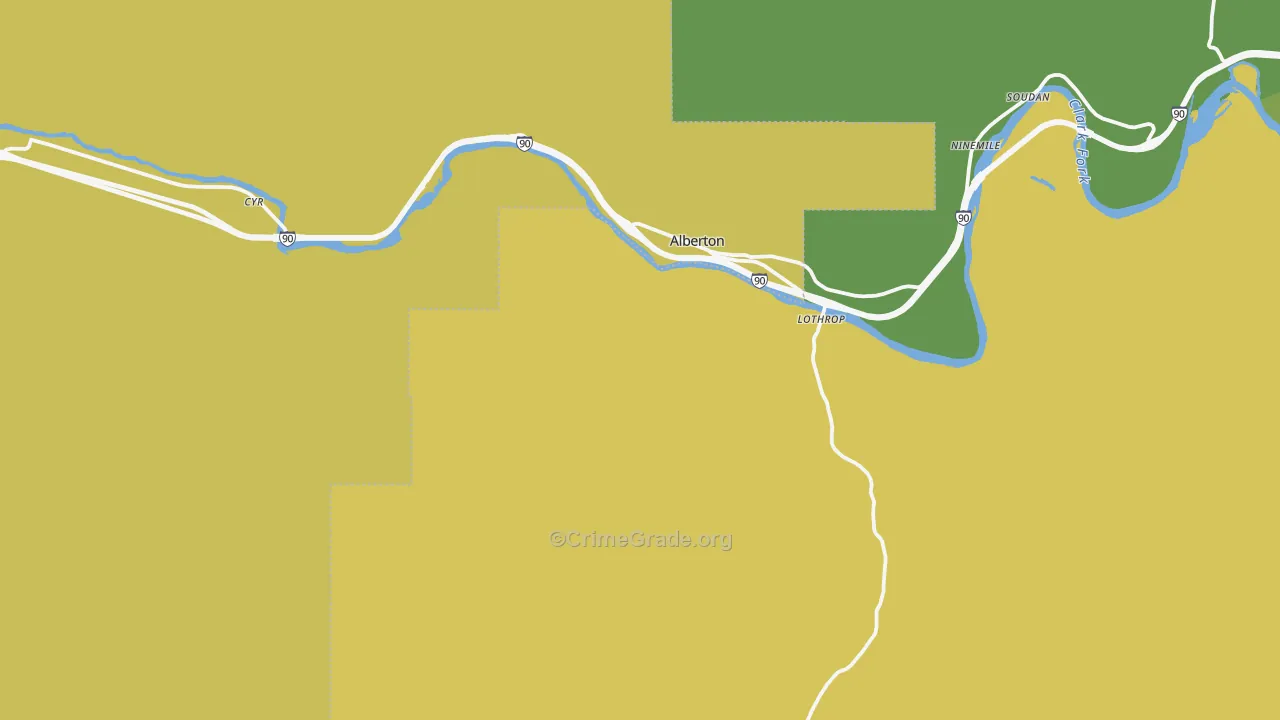 Alberton, MT Map of Assault Rates