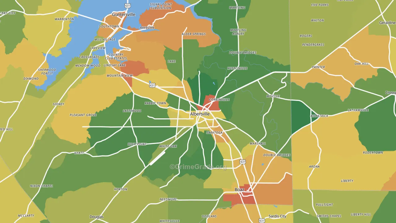 Albertville, AL Map of Assault Rates