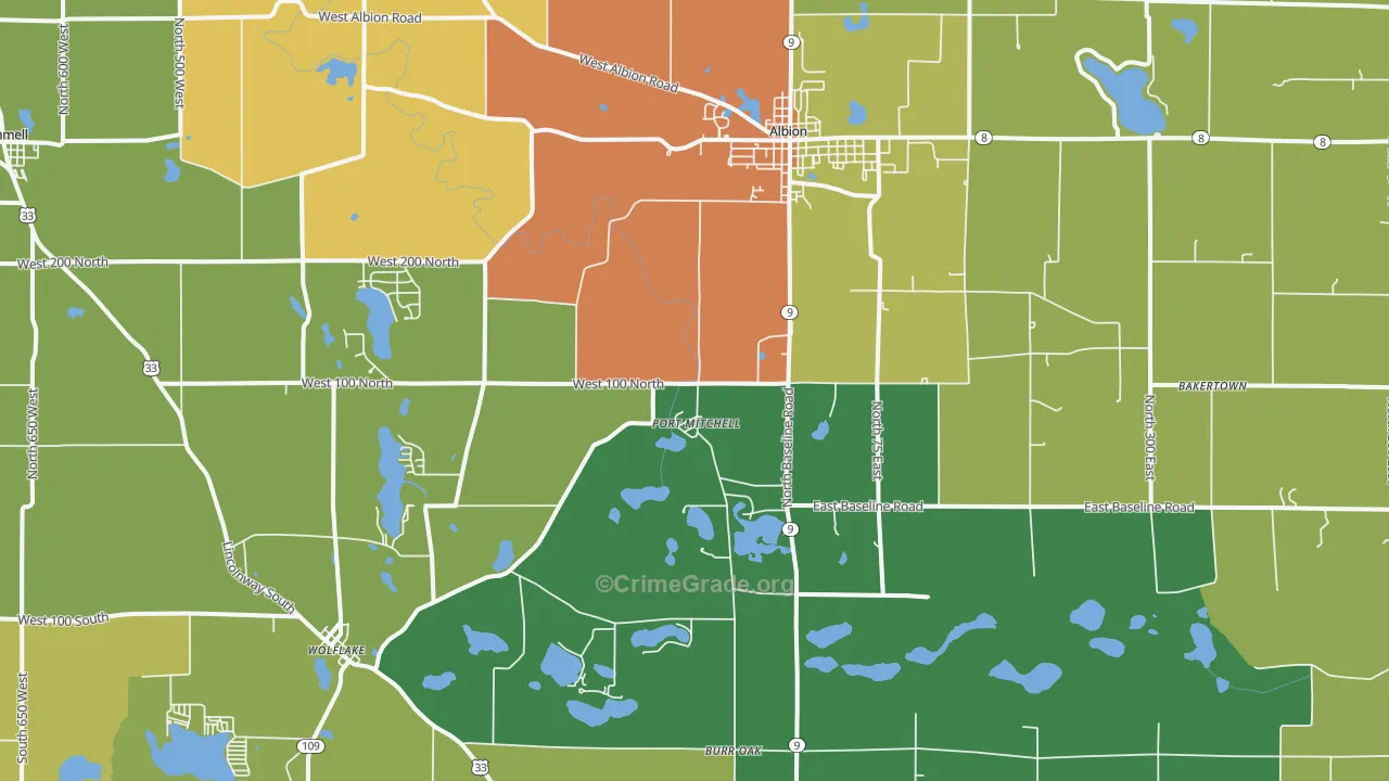 Albion, IN Map of Assault Rates