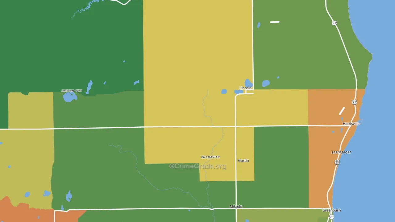 Alcona County, MI Map of Assault Rates