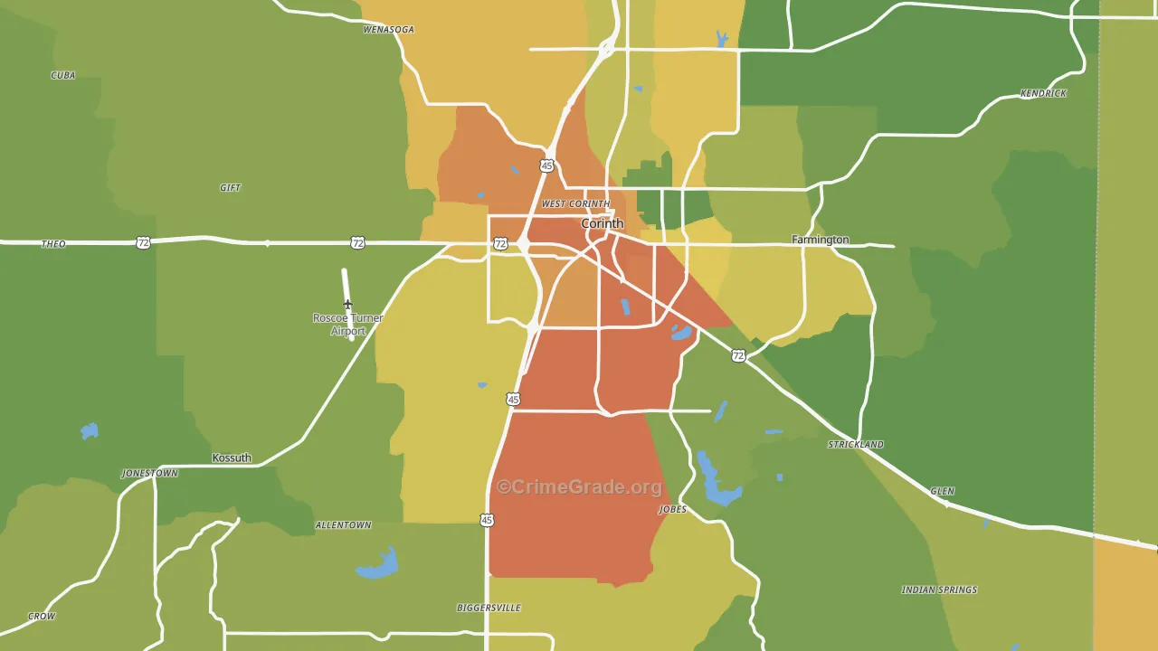 Alcorn County, MS Map of Assault Rates