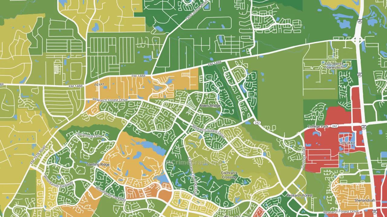 Alden Bridge, The Woodlands, TX Map of Assault Rates