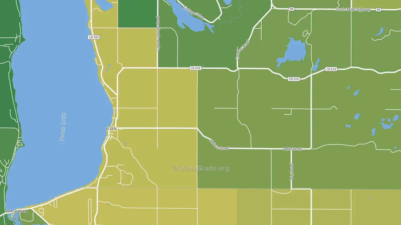 Alden, MI Map of Assault Rates