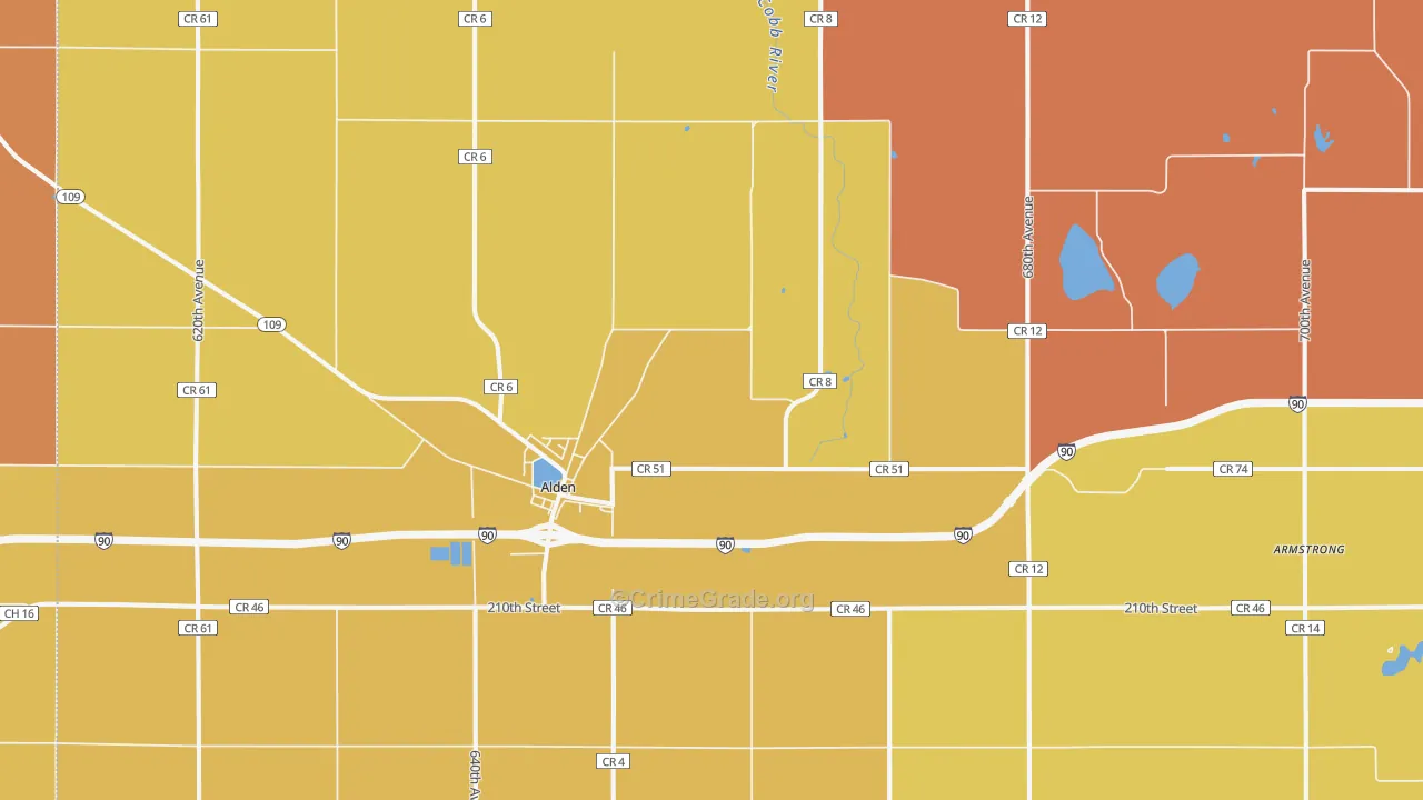 Alden, MN Map of Assault Rates