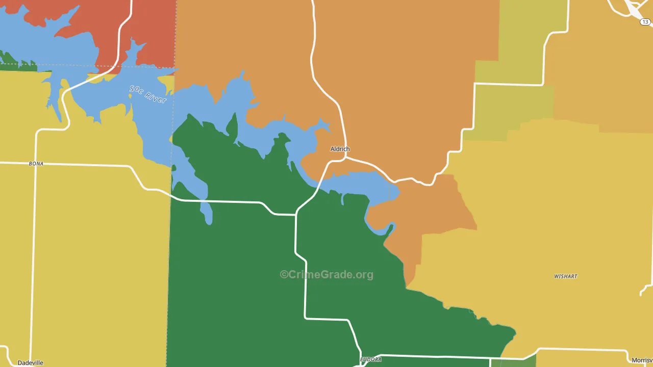 Aldrich, MO Map of Assault Rates