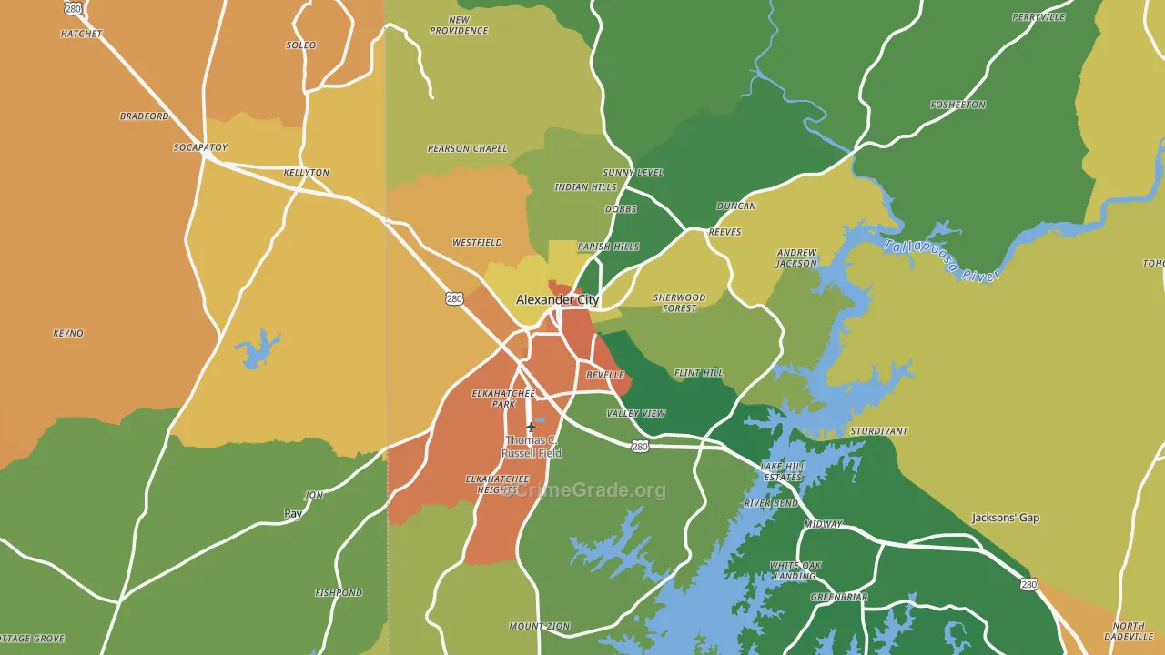 Alexander City, AL Map of Assault Rates