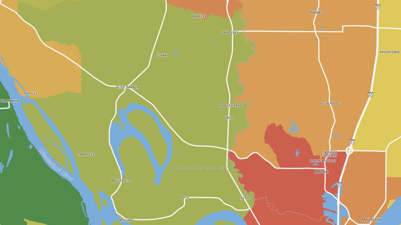 Alexander County, IL Map of Assault Rates
