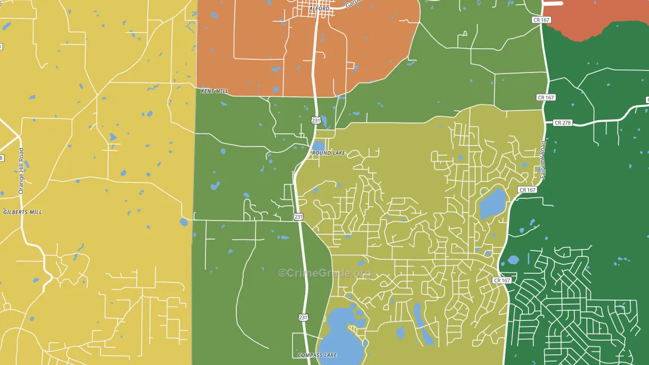 Alford, FL Map of Assault Rates