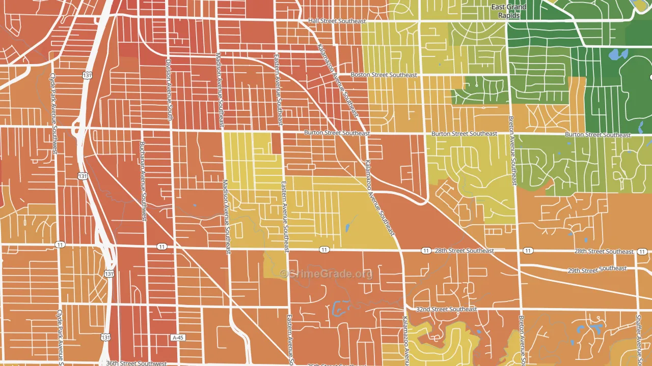 Alger Heights, Grand Rapids, MI Map of Assault Rates
