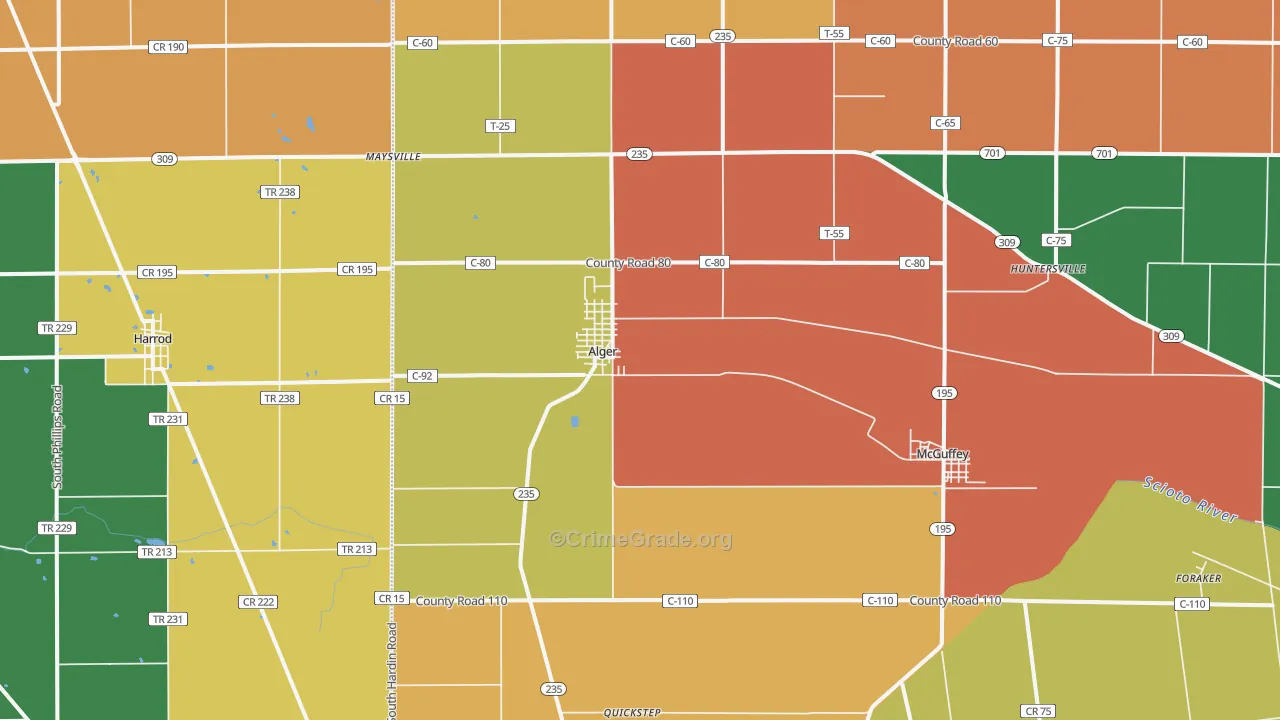 Alger, OH Map of Assault Rates