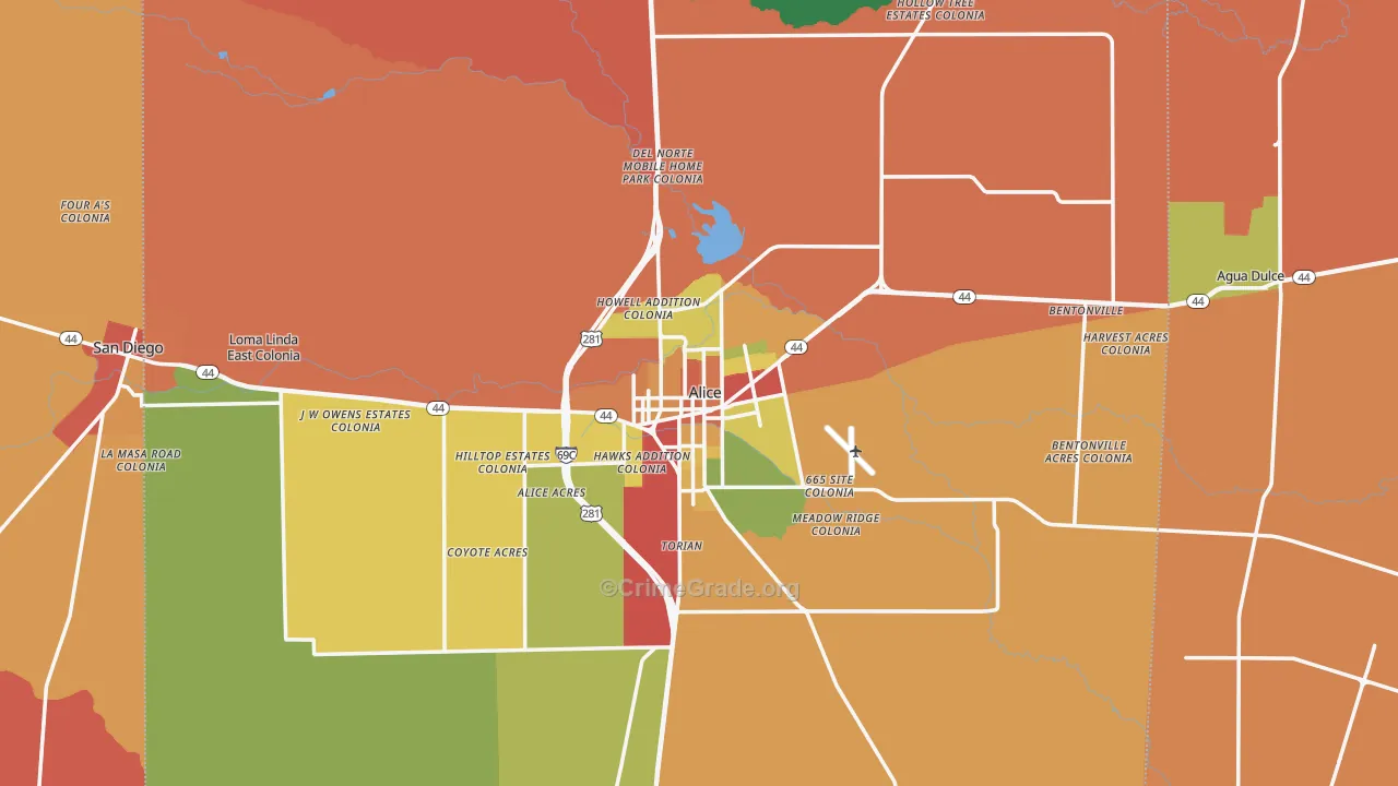 Alice, TX Map of Assault Rates