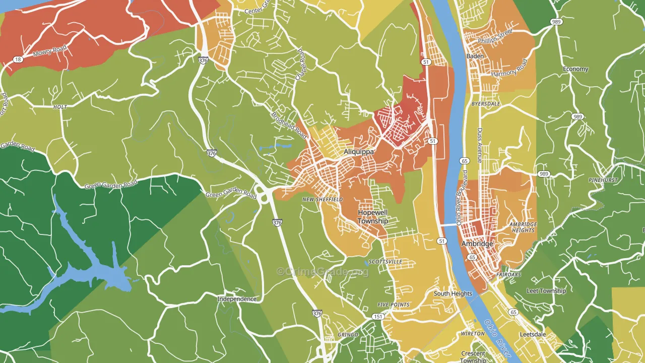 Aliquippa, PA Map of Assault Rates