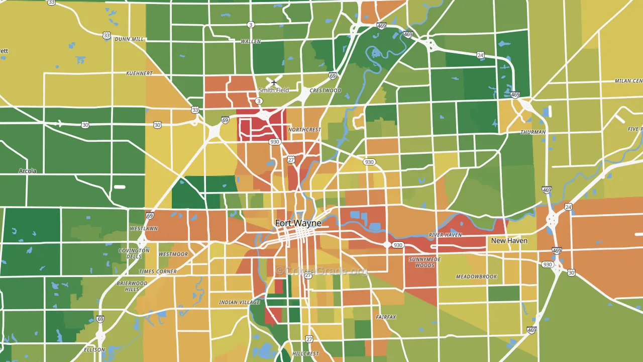 Allen County, IN Map of Assault Rates