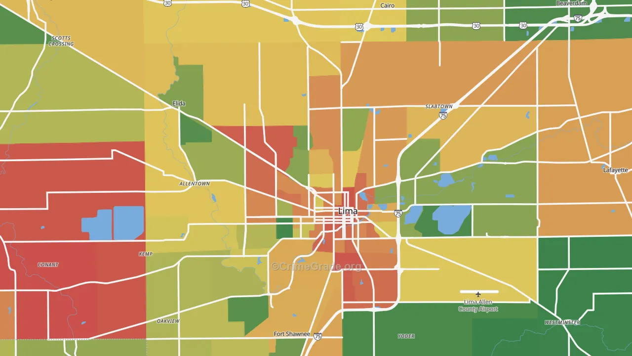 Allen County, OH Map of Assault Rates