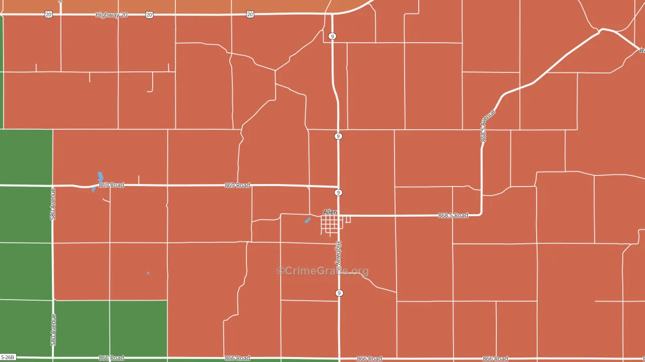 Allen, NE Map of Assault Rates