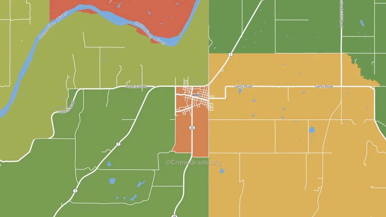Allen, OK Map of Assault Rates